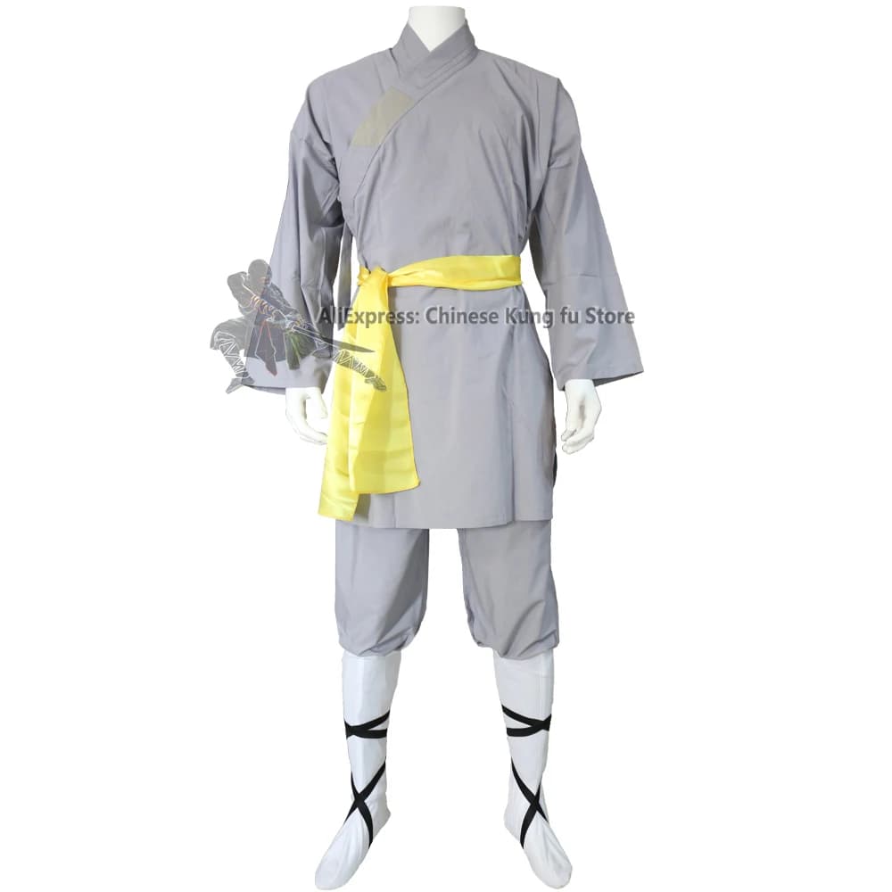 Robe de moine Shaolin en coton gris, uniforme de Kung Fu, Wing Chun, arts martiaux, Tai Chi, ensembl