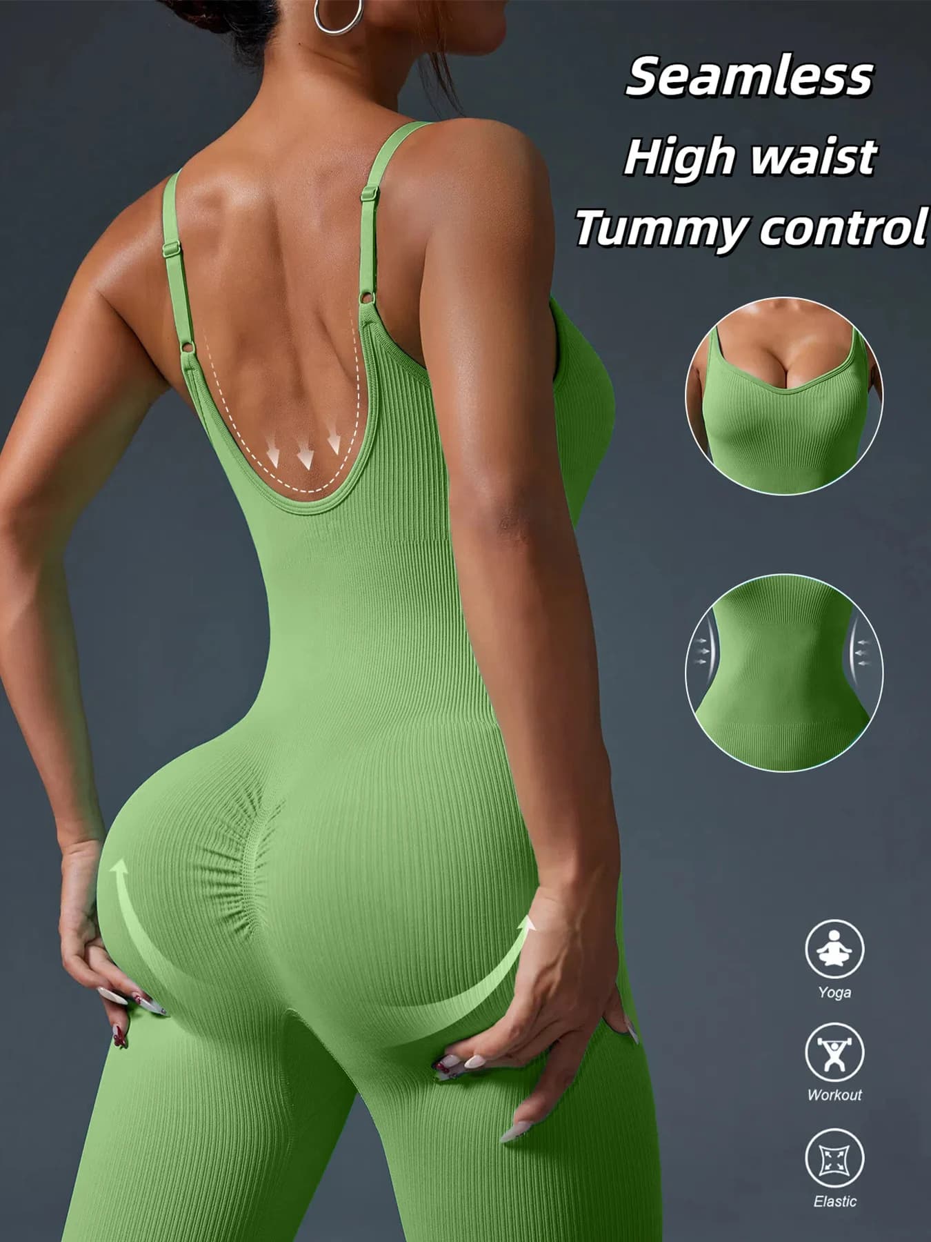 Combinaison de Yoga de Sport sans couture, couleur unie, dos nu, moulante, vêtements d'entraînement 