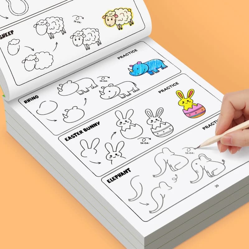 Livre d'activités interactif à 96 thèmes d'animaux, comment dessiner des animaux, quatre étapes simples pour compléter le dessin, livre de jouets de coloriage