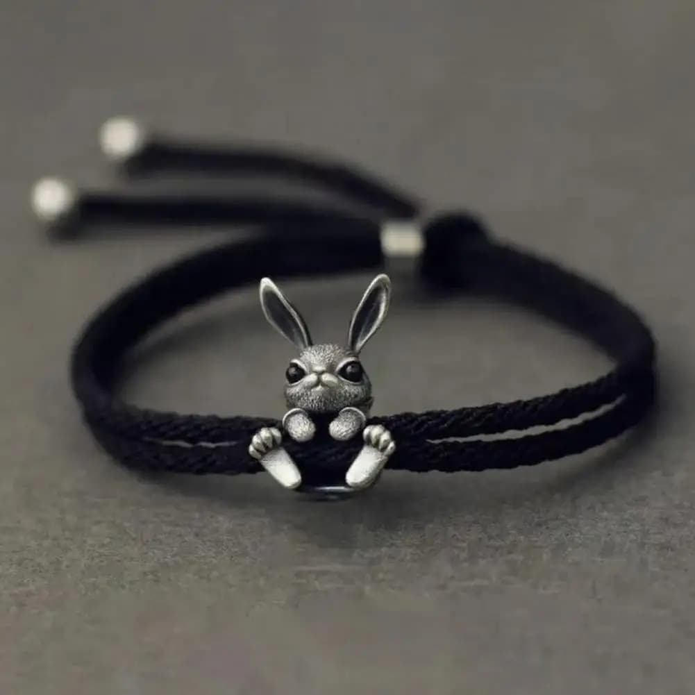 Bracelet réglable en chaîne de corde avec décor de lapin, bracelet de Pâques facile à porter, bijou porte-bonheur animal
