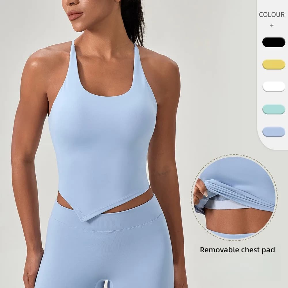 Débardeur de yoga rembourré effet seconde peau pour femme, séchage rapide, extensible, pour la course et la gym
