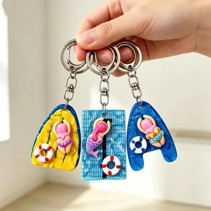 Porte-clés Fille Nageuse Mignonne de Dessin Animé, Pendentif de Natation Facile à Transporter, Accessoire Clé Thème Été pour le Voyage