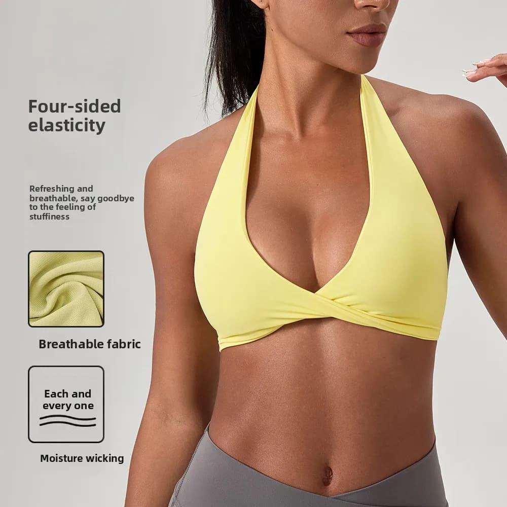 YOGA Naked Feeling Soutien-gorge de sport rembourré à bretelles pour femme - Haut d'entraînement de fitness Soutien-gorge de sport de yoga à dos croisé sans anneau en acier