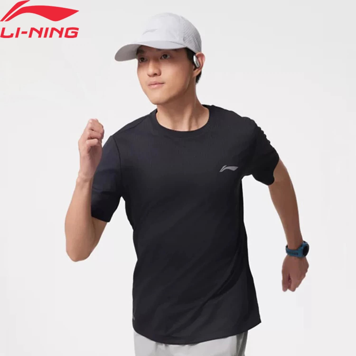 Li-Ning T-shirt de sport pour hommes AT AIR, coupe régulière, en polyester respirant, avec doublure