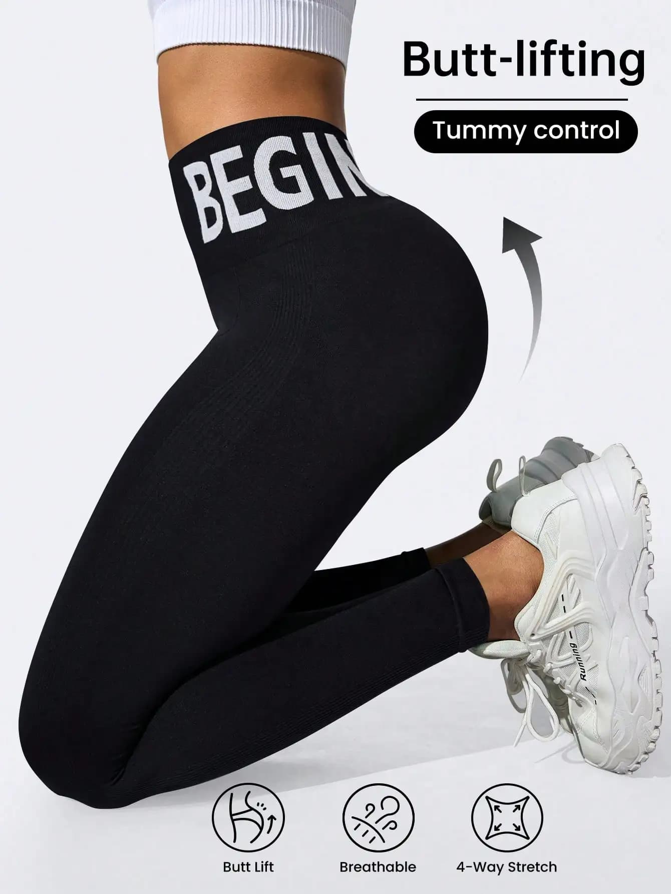 Leggings de yoga sans couture européens et américains avec lettrage de ceinture, collants respirants