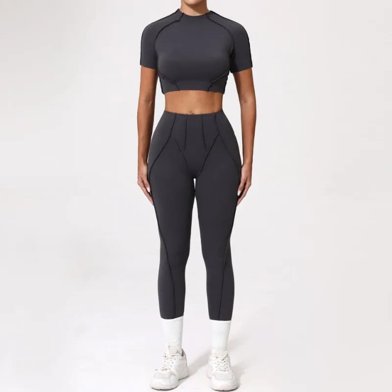 Combinaison de sport de Yoga, Fitness, haut à manches courtes, moulant, taille haute, pantalon de le
