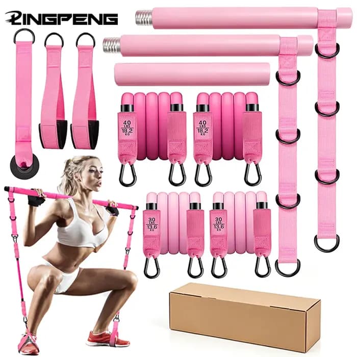 Kit de barre de Pilates multifonctionnel avec bandes de résistance 140lbs pour exercices de fitness et entraînement en salle de sport