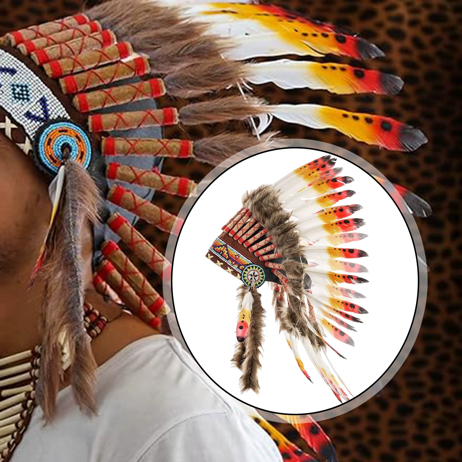 Coiffe de chef indienne en plumes, accessoire de tête artificiel pour carnaval, masque, accessoire d