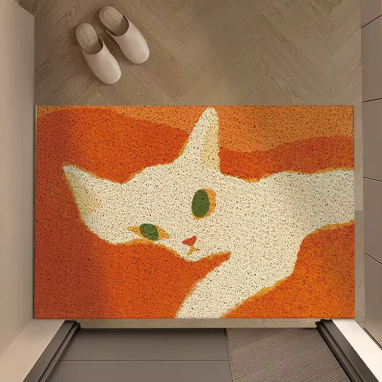 Tapis d'entrée à motif chaton adorable, anti-salissures, à boucles métalliques, imperméable, pour bu