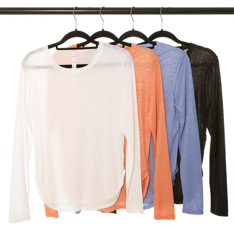 Chemise de Yoga à manches longues pour femmes, plissée sur le côté, ample, haut de gymnastique, resp