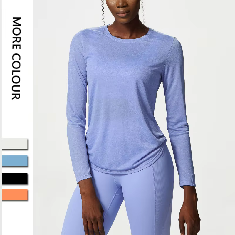 Chemise de Yoga à manches longues pour femmes, plissée sur le côté, ample, haut de gymnastique, resp