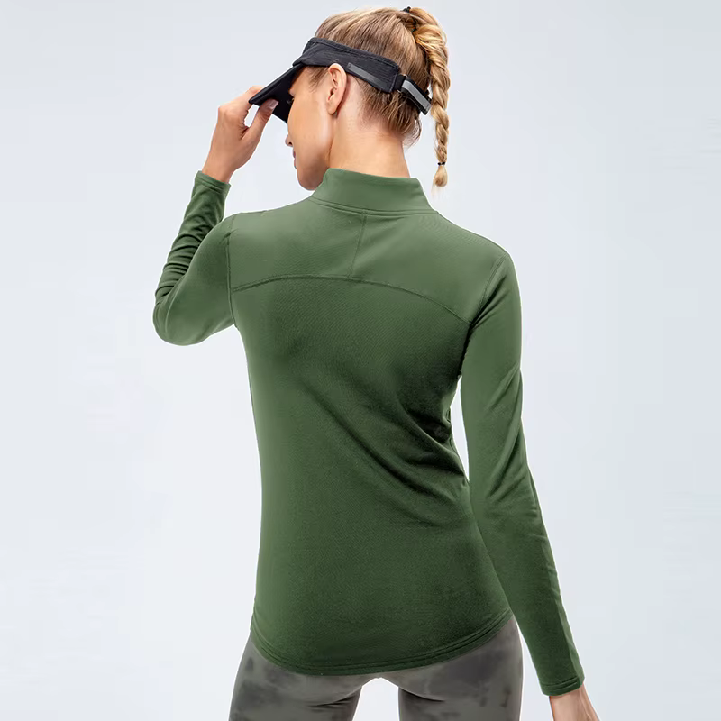 Dessus de Yoga femmes automne hiver à manches longues course haut de Sport col à glissière Fitness e
