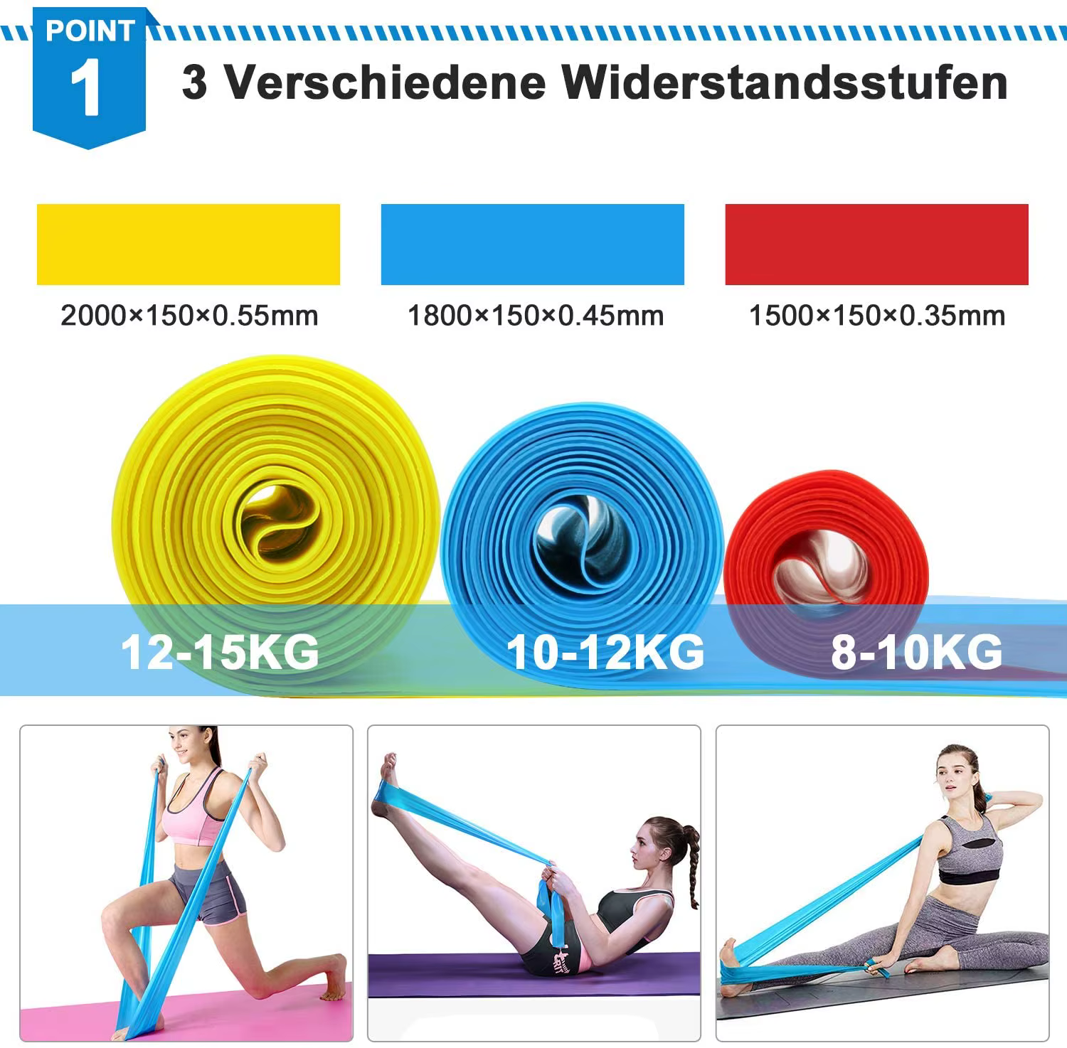 Bandes de Fitness élastiques 3 pièces bandes de résistance bandes de Fitness élastiques Yoga Pilates