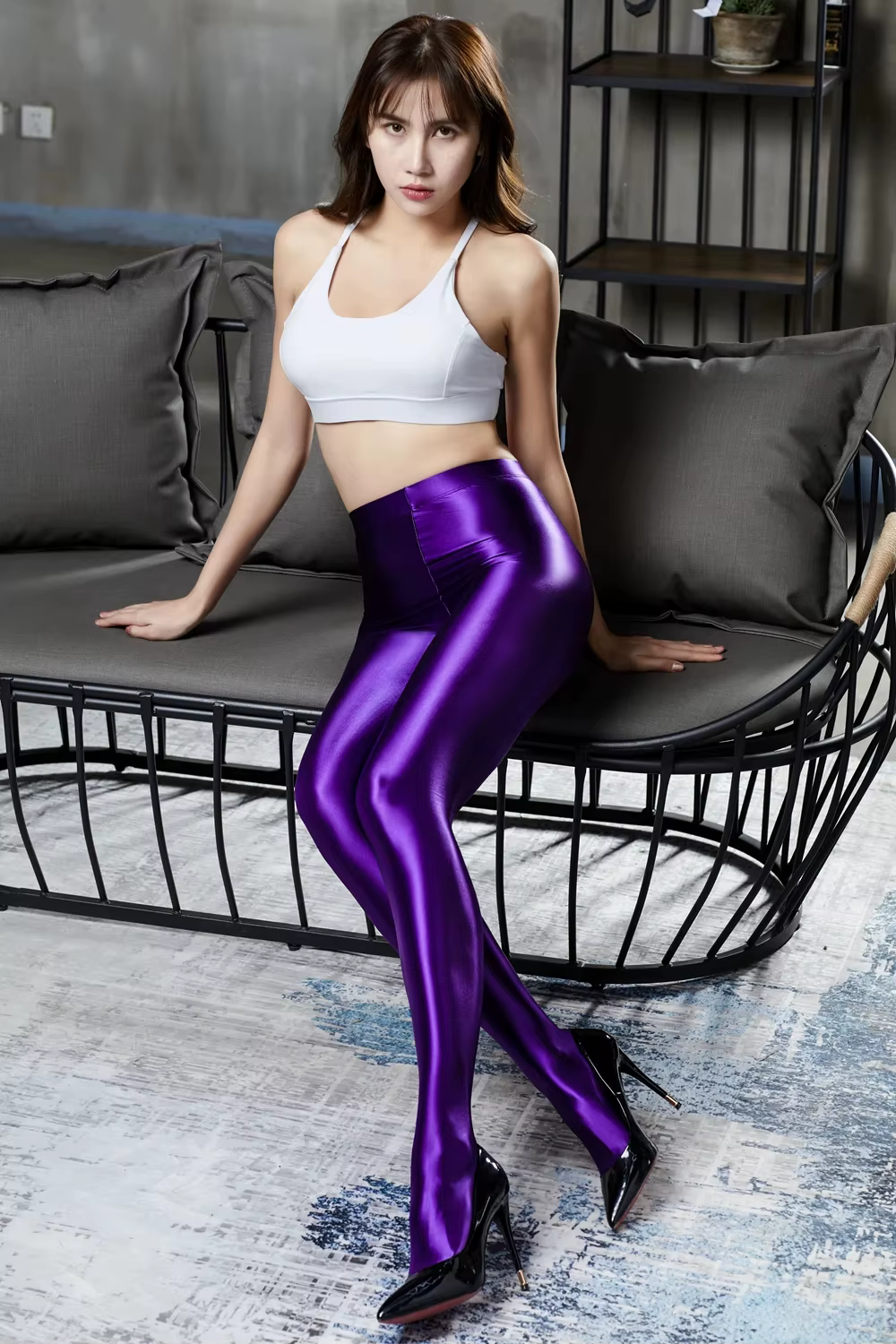 Pantalons de yoga de sport collants opaques lisses en satin collants brillants bas de soie sexy legg