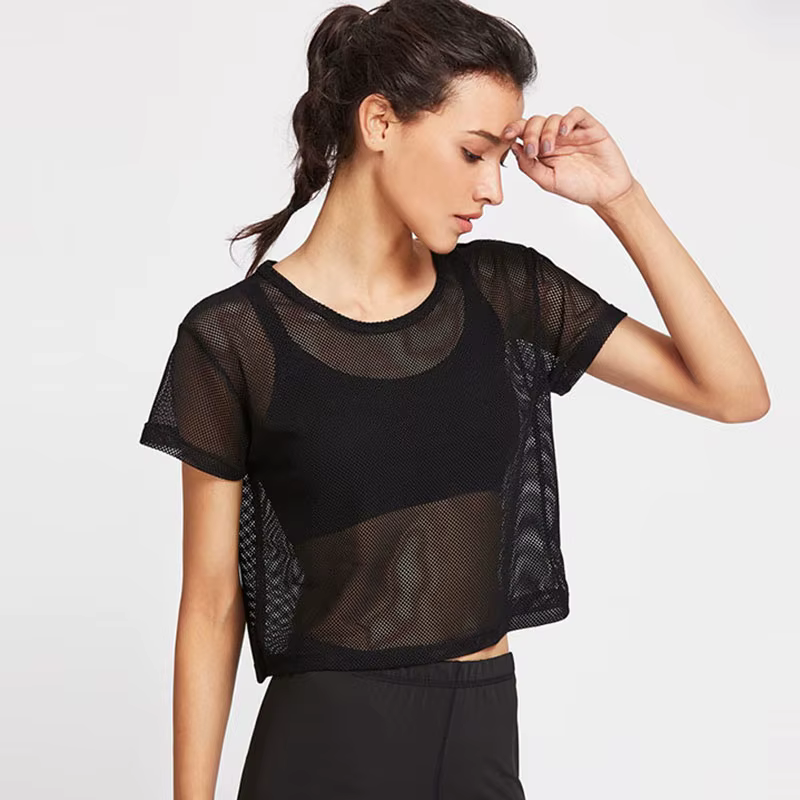 Chemise de yoga en maille pour femmes, t-shirt sexy à manches courtes, haut de sport, chemisier Cove