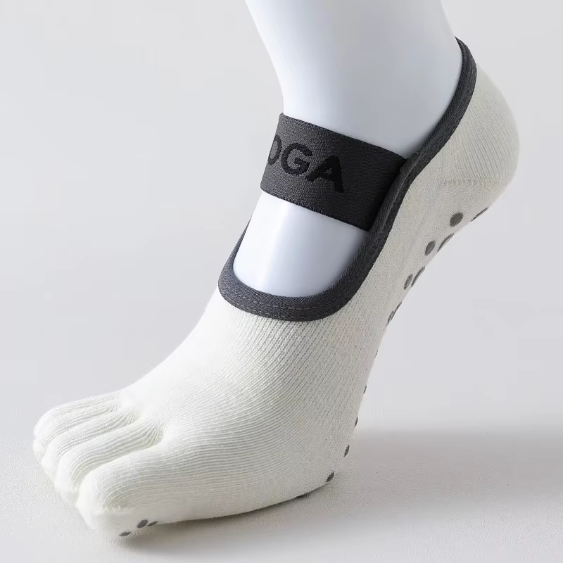 Chaussettes Pilates antidérapantes avec 5 orteils pour femme – Chaussettes de yoga antidérapantes av