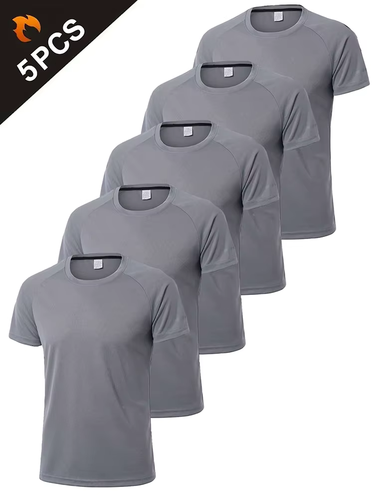 T-shirt ample et respirant pour hommes, 5 pièces, haut à manches courtes et col rond pour la course