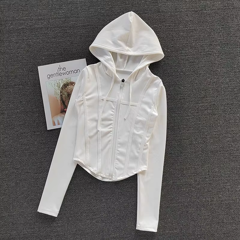 Manteau de Fitness pour femmes, Cardigan à capuche, veste de Sport serrée à séchage rapide, chemise