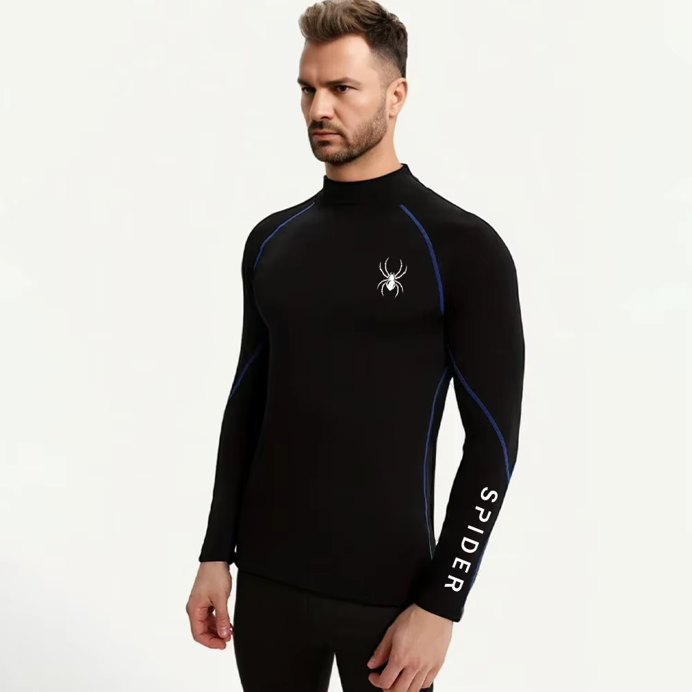 T-shirts de course à manches longues pour hommes, chemises de Sport à Compression, impression araign