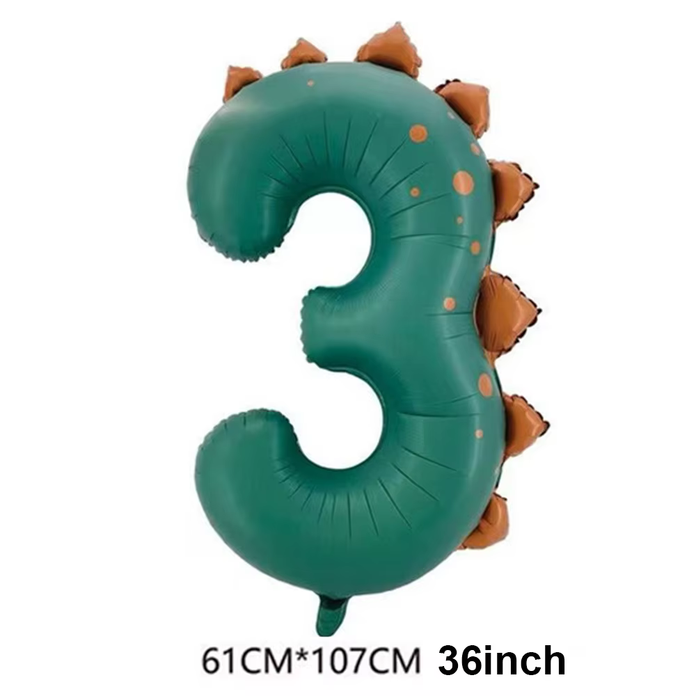 Ballon Dinosaure Numéro 3 de 36 pouces, Décoration de Fête d'Anniversaire Thème Dinosaure 1-3 ans, C