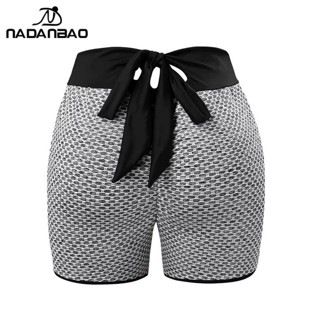 Nadanbao Sexy à carreaux taille haute pêche hanche pantalons de Yoga nid d'abeille Fitness Shorts do
