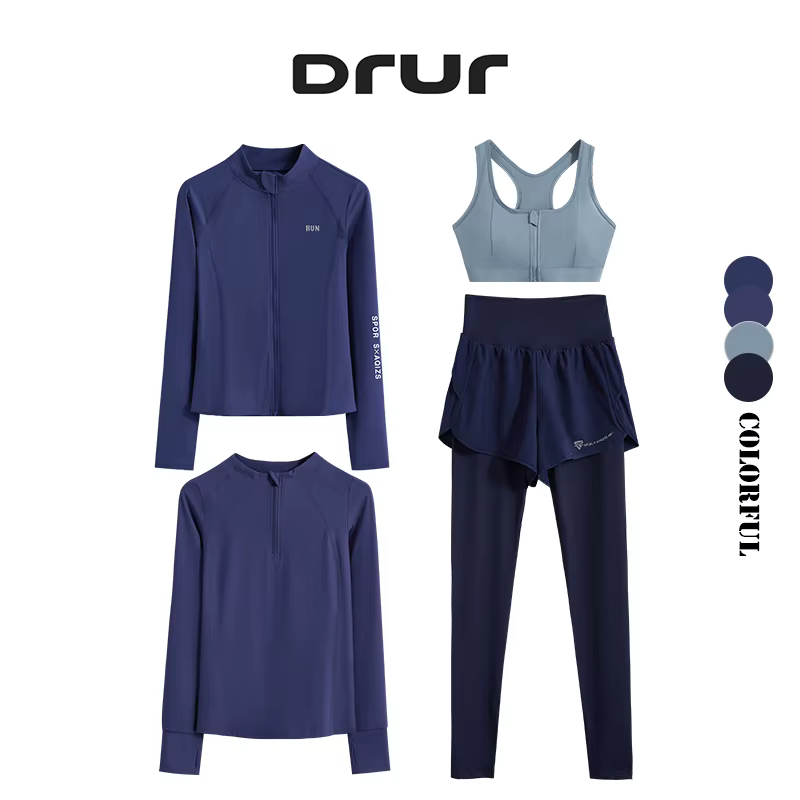 DRUR-Ensemble de 4 pièces de yoga pour femme, soutien-gorge de sport, leggings et vestes taille haut