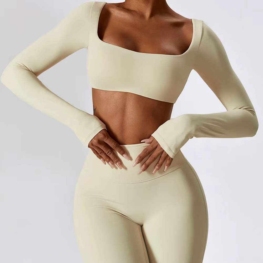 Chemises de Yoga Sexy haut court manches longues chemises pour femmes Yoga sport Fitness vêtements d