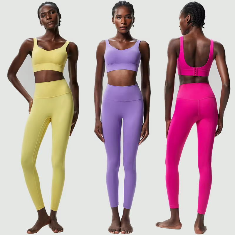 Ensemble de yoga fitness deux pièces pour femmes, couleur unie, extensible, doux, tenue de sport res