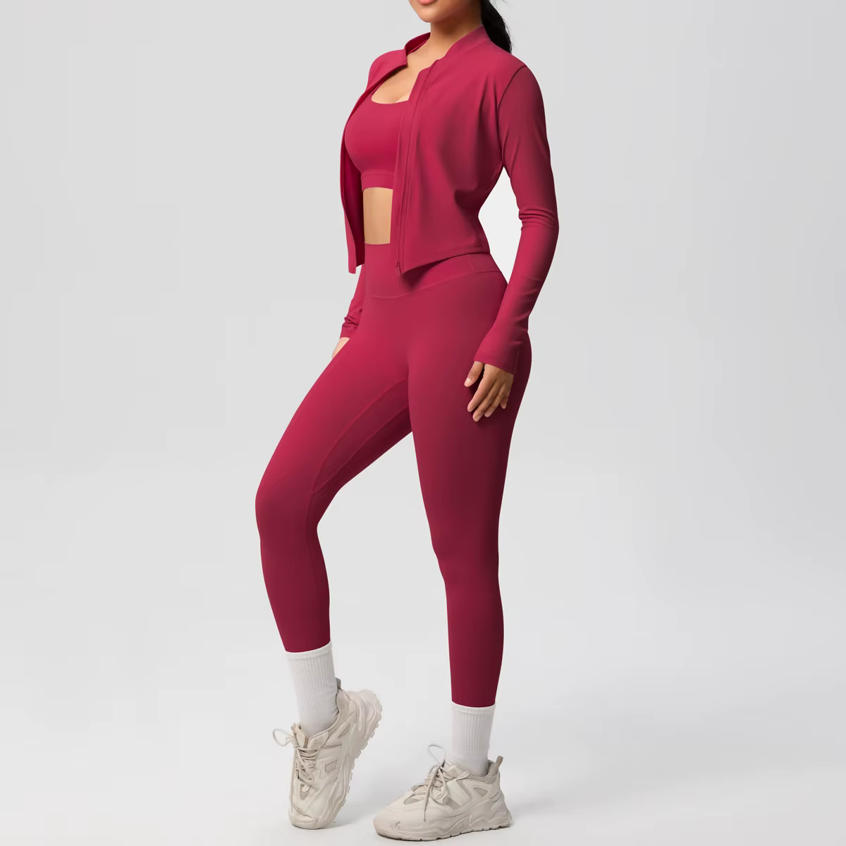 3 pièces vêtements de sport Yoga ensemble gymnastique sport soutien-gorge veste à glissière Leggings