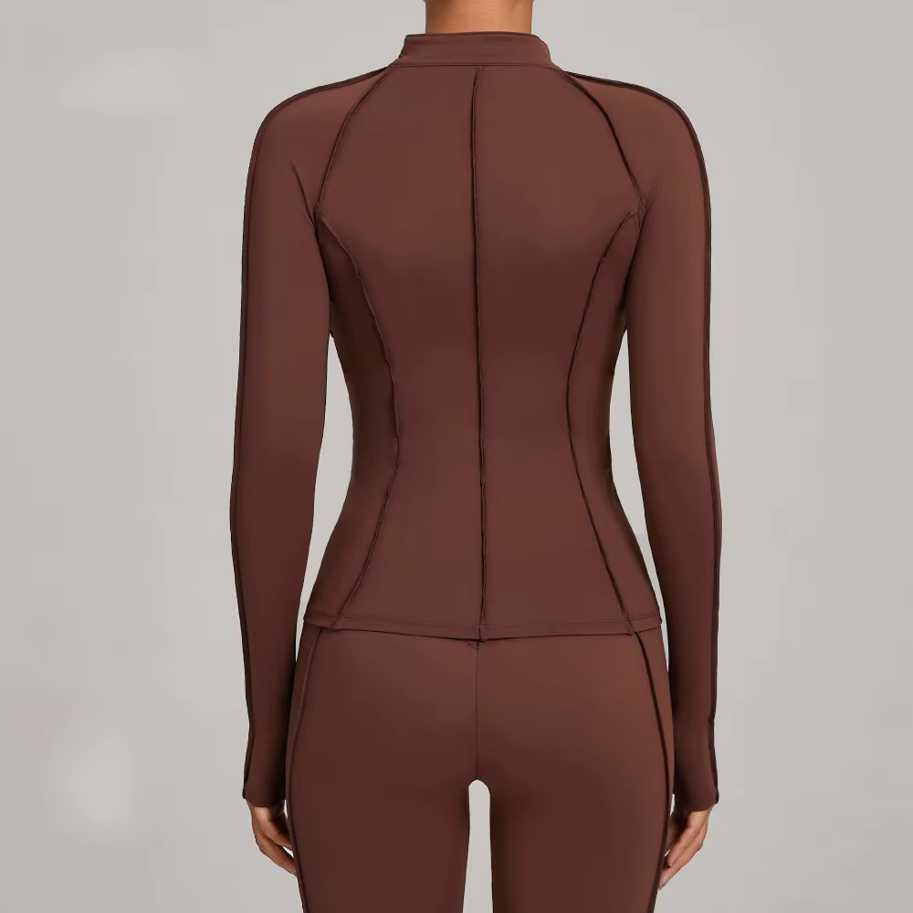 Veste de Yoga à manches longues et fermeture éclair pour femme, col montant, moulante, séchage rapid