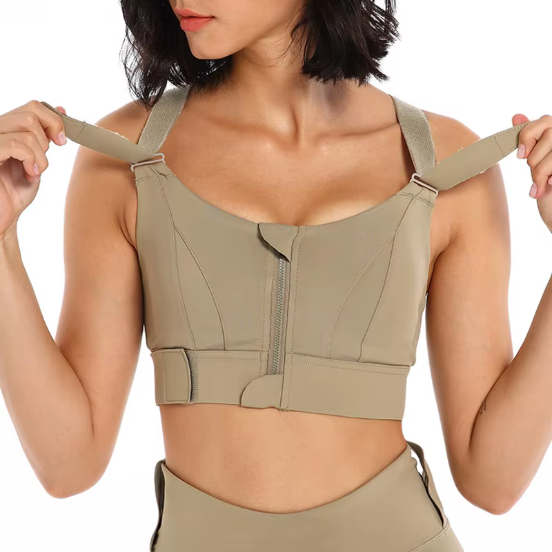 Femmes Sport soutien-gorge collants haut court Yoga gilet avant fermeture éclair grande taille sangl