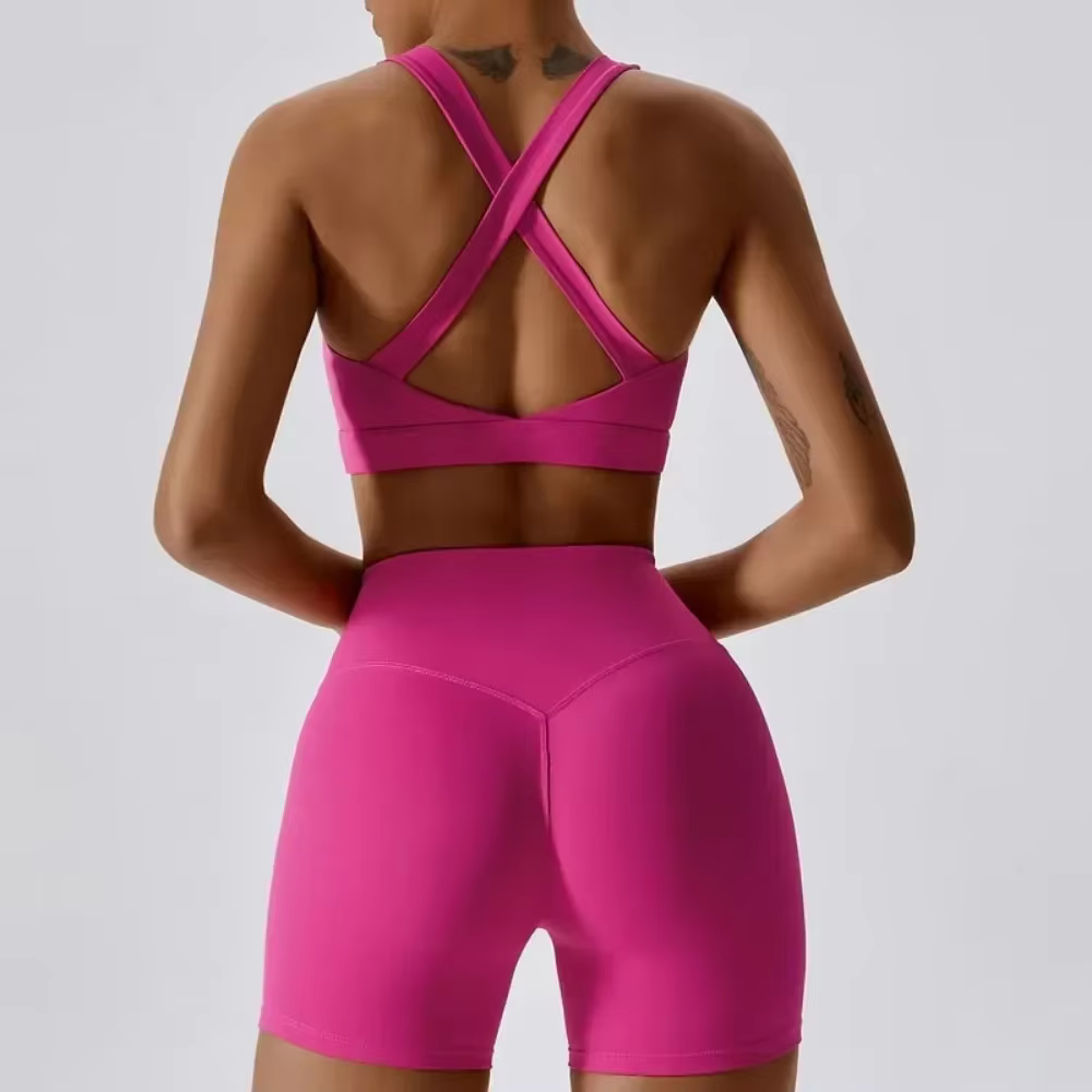 2025 Ensemble 3 pièces de yoga et fitness pour femme, short taille haute + soutien-gorge de sport an