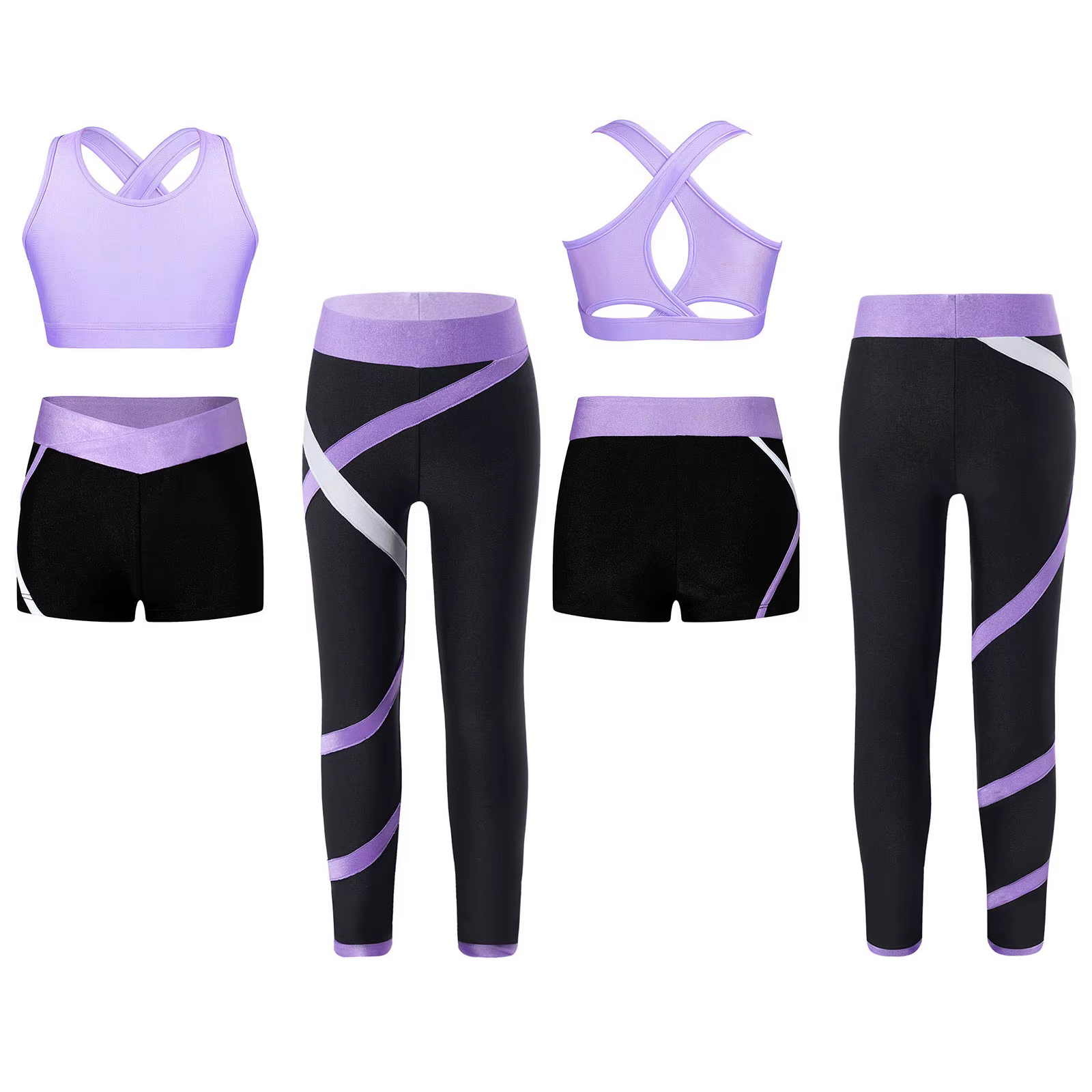 Ensemble de sport de yoga pour filles, 3 pièces, dos croisé, trou de serrure, vernis court, pantalon