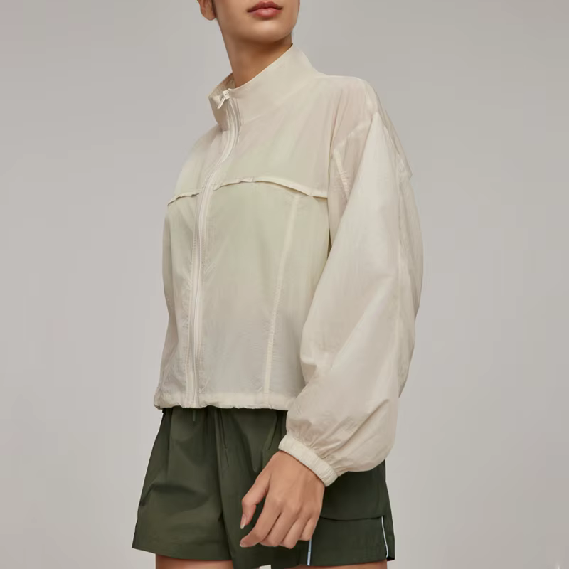 VITALINOVO Veste de sport légère à fermeture éclair pour femme Col montant Veste de randonnée coupe-