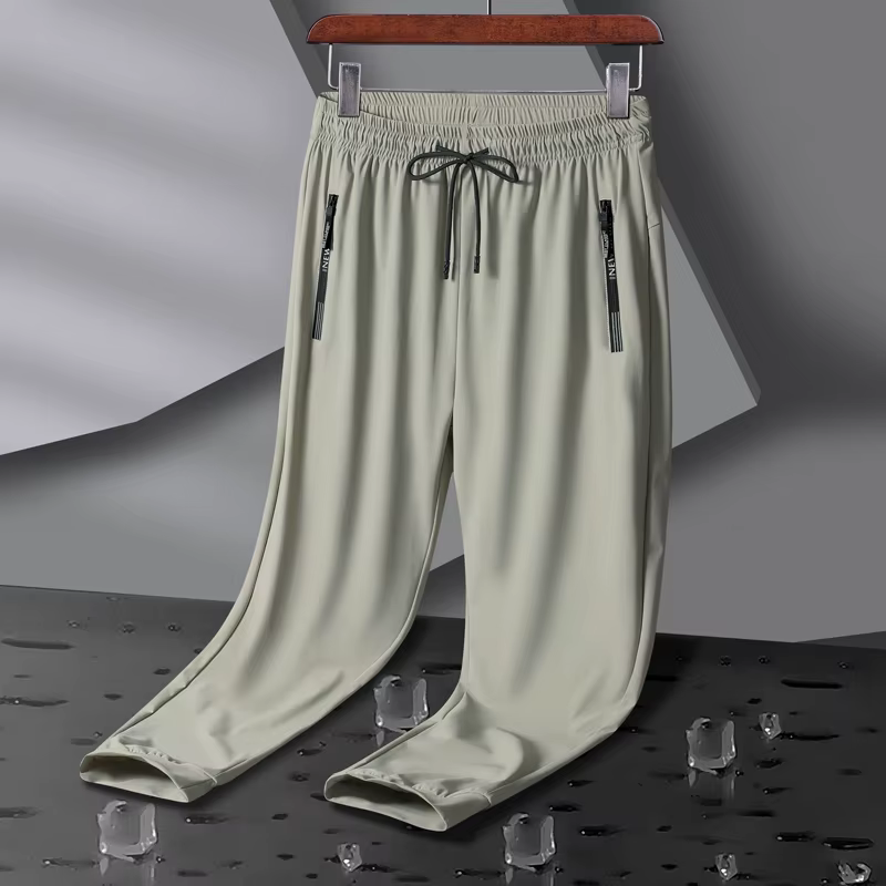 Pantalon de Sport élastique respirant pour hommes, en soie glacée, pour Jogging, survêtement fin, dé