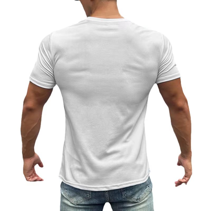 T-shirt à manches courtes et col rond pour homme, vêtement en maille, respirant, séchage rapide, coo