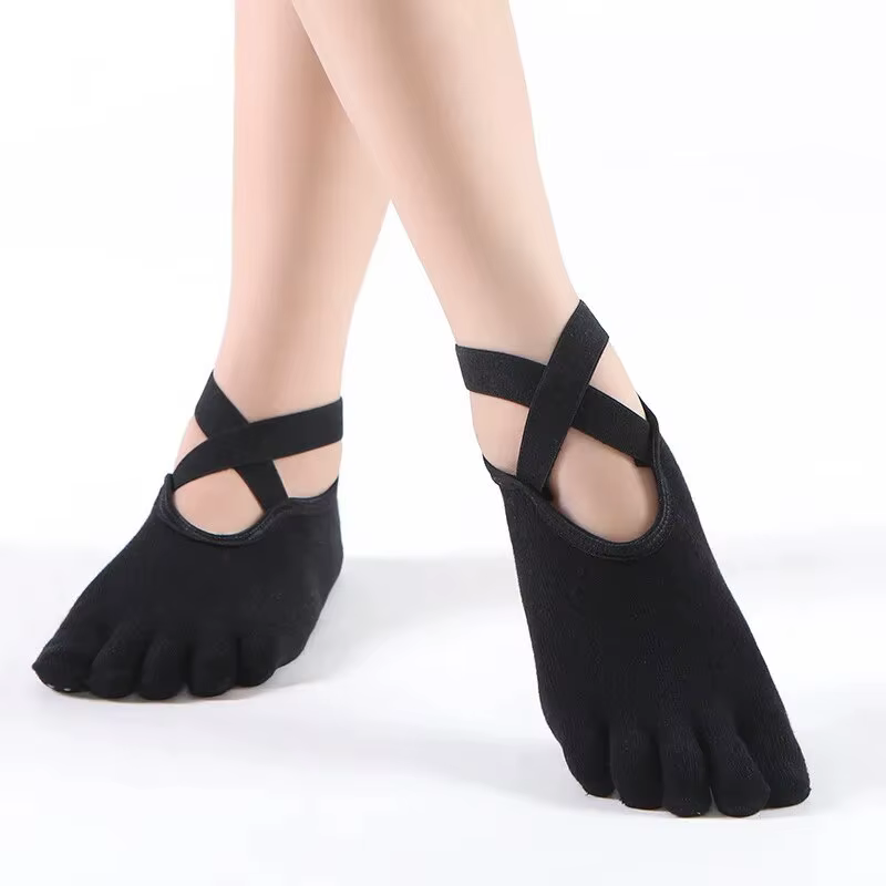 Chaussettes de Yoga respirantes à cinq orteils pour femmes, chaussettes de Pilates à bandes antidéra