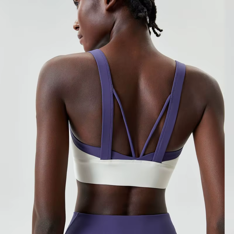 Soutien-gorge de sport pour femme, extensible, doux, sexy, dos croisé, crop top de gym, patchwork te