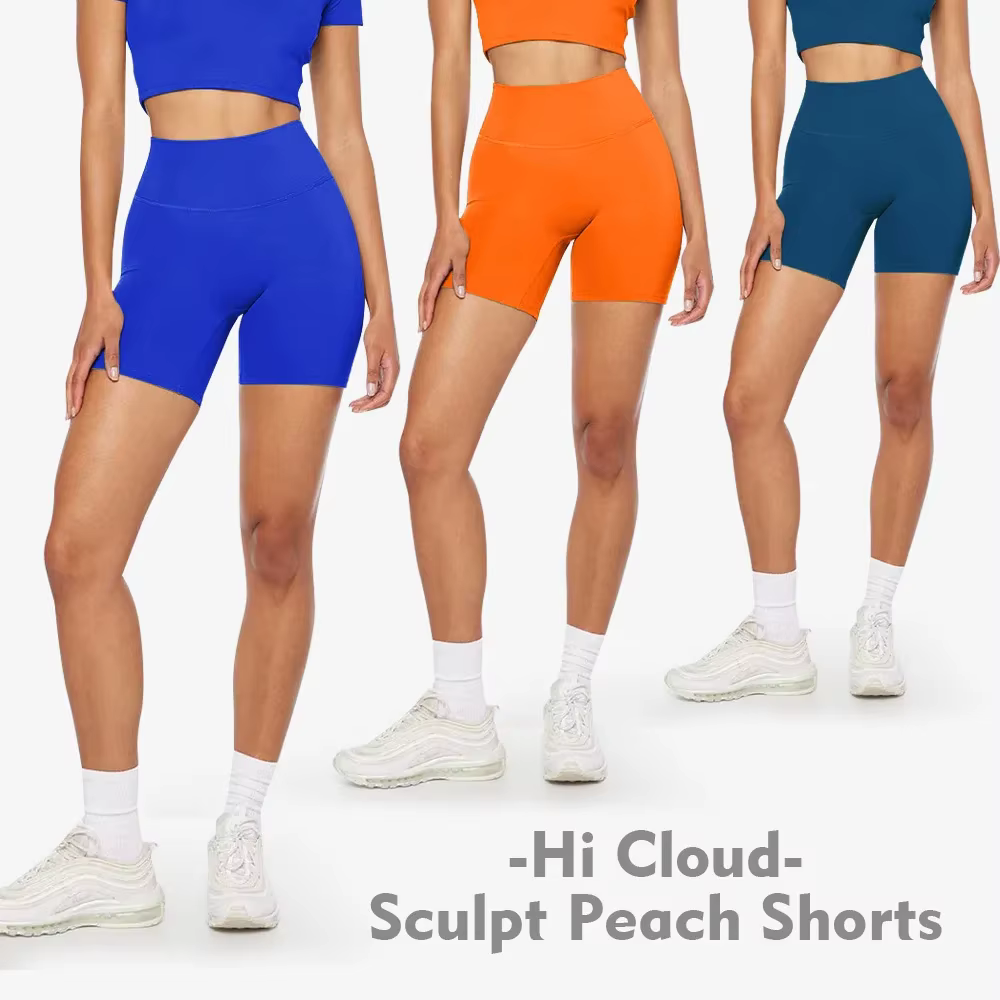 SHINBENE-Short de fitness taille haute pour femme, Hi Cloud Sculpt Peach, Solid Document Yoga Fitnes