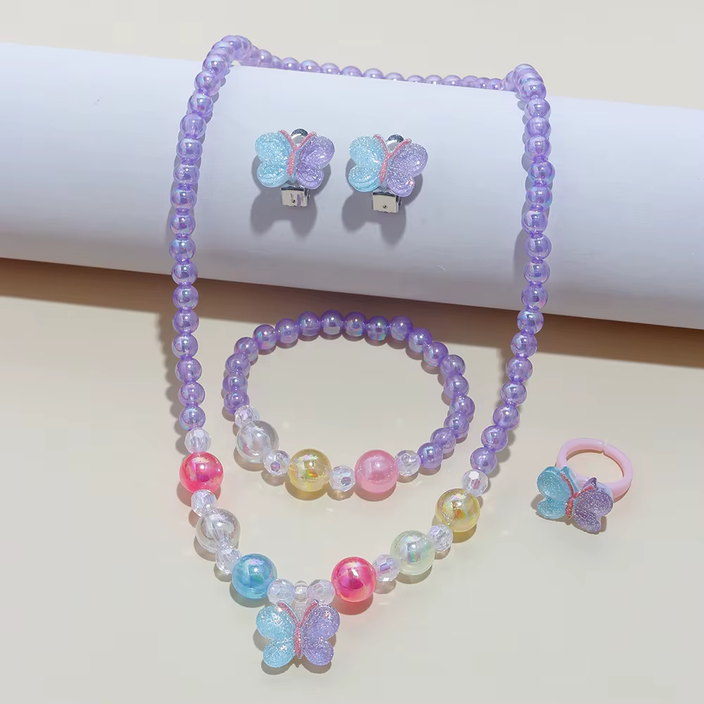 Bijoux 5 pièces pour filles : pendentif fleur, boucles d'oreilles, bague, collier et bracelet de per