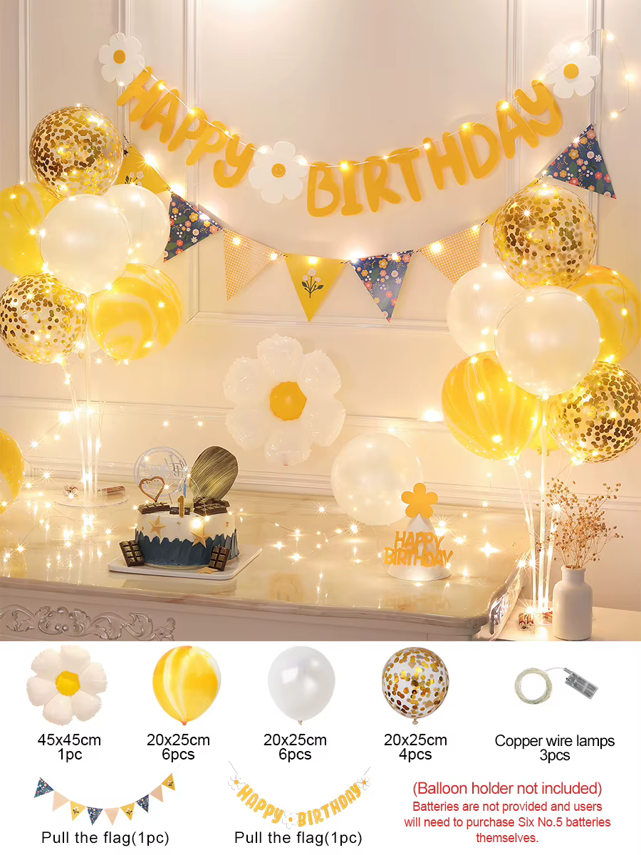 Ensemble de décoration de ballons pour fête d'anniversaire, marguerite florale jaune