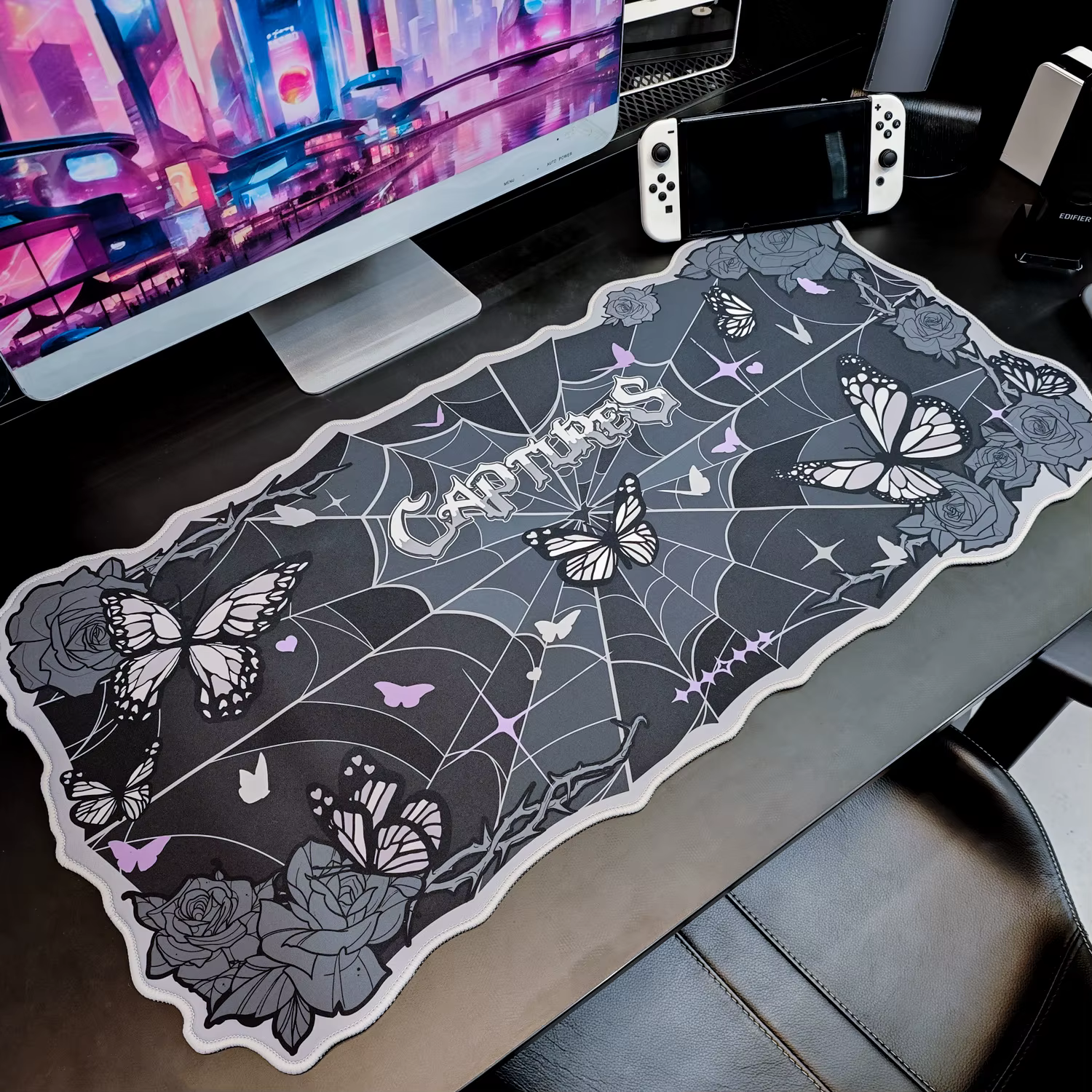 Tapis de souris Alien XXL, grand tapis de souris papillon noir, tapis de soutien de poignet surdimen