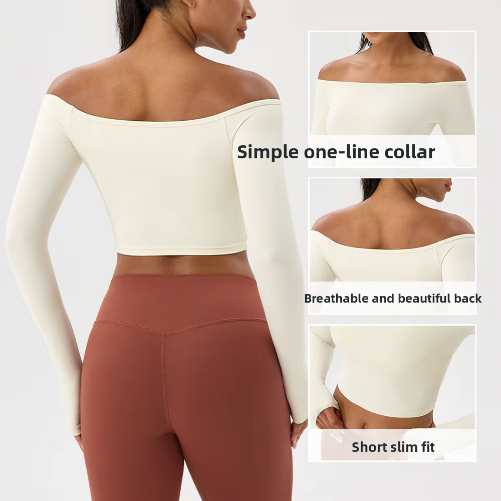 T-shirt de Yoga à manches longues pour femmes, asymétrique épaule dénudée, sexy, serré, vêtements de