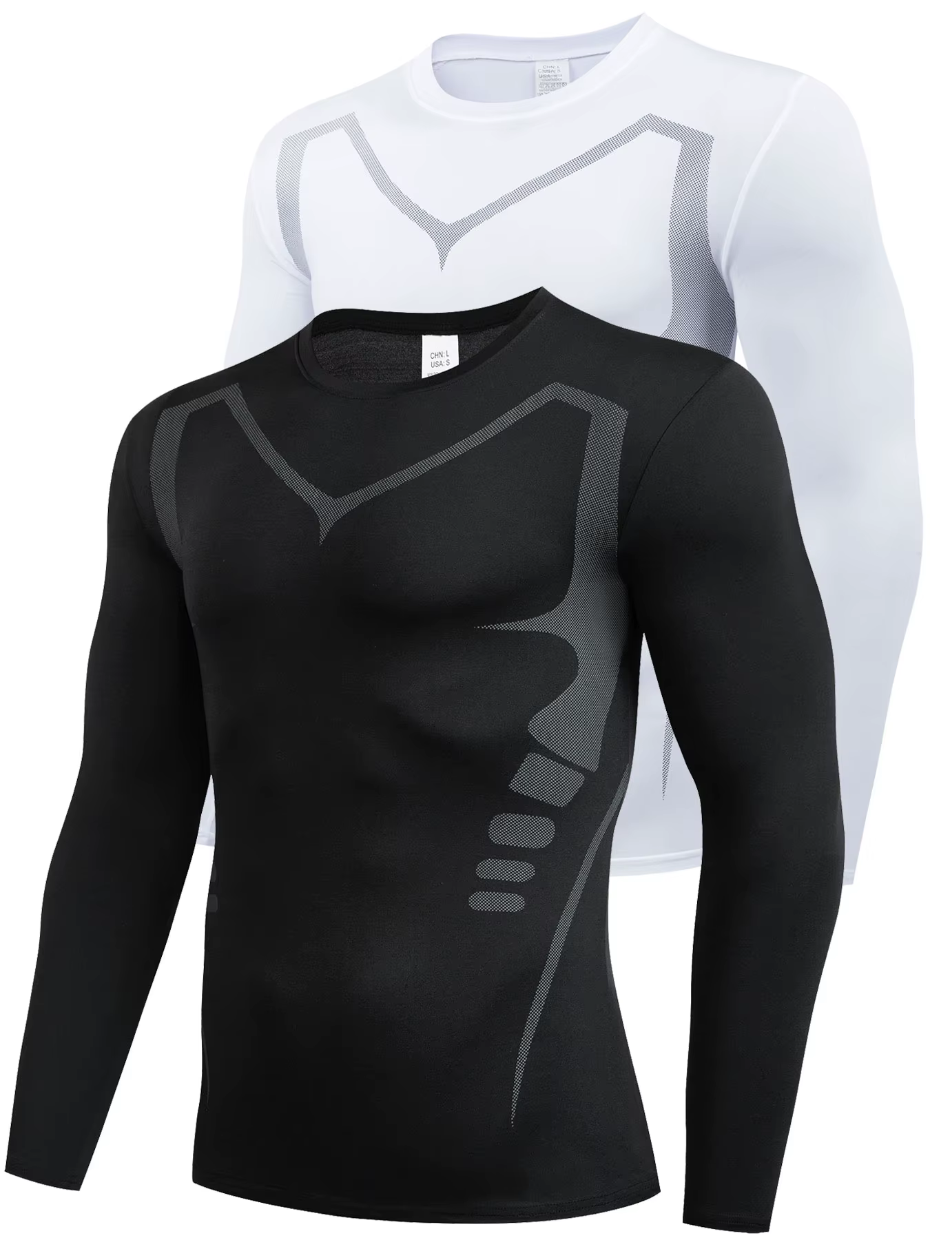 Chemise de sport à manches longues à compression respirante pour hommes – Vêtements de sport à col r