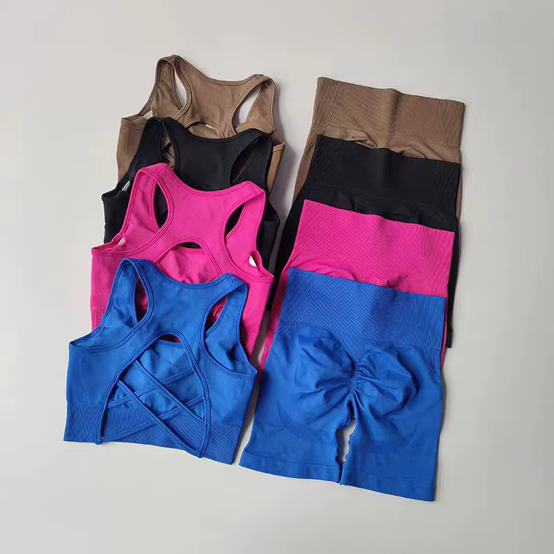 Ensemble de yoga sans couture pour femmes, soutien-gorge de sport sexy, costume short de sport taill