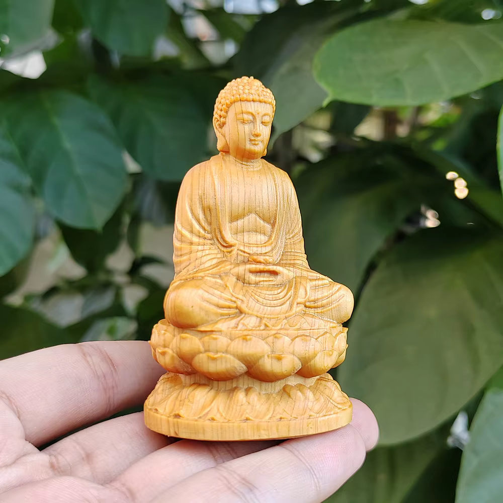 Statue de Bouddha en bois sculptée à la main de 3,1 pouces, style zen oriental, idéale pour les déco
