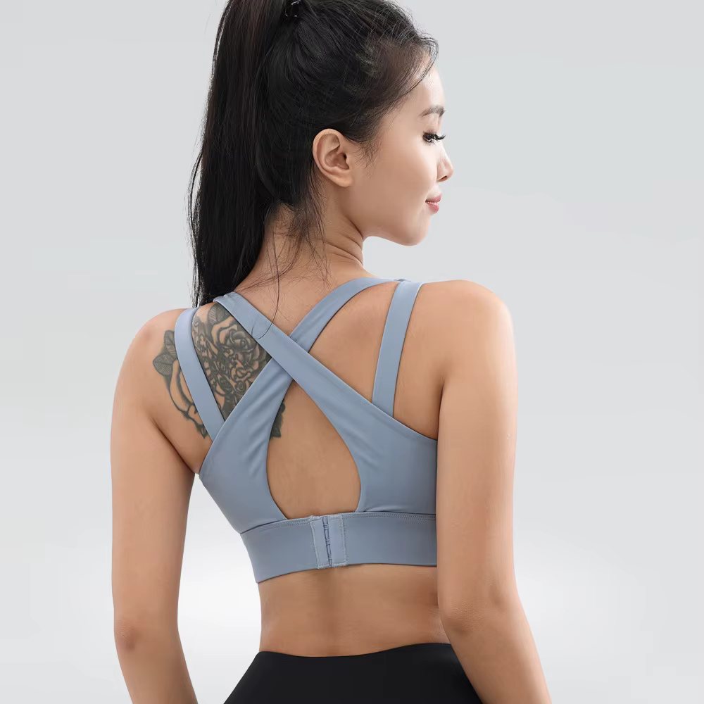 Soutien-gorge de sport respirant avec dos croisé pour femme, brassière de fitness, gym, course à pie