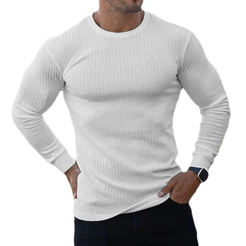 T-Shirts de gymnastique unis à manches longues pour hommes, chemises à bandes de sport ajustées, tri