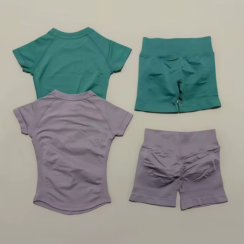 Ensemble de sport 2 pièces pour femme, haut de yoga à manches courtes en tricot sans couture, ensemb