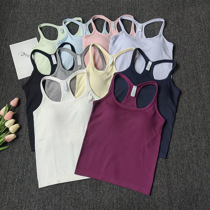 Débardeur de Yoga côtelé sans manches pour femmes, débardeur de gymnastique, Push Up, gilet de Sport